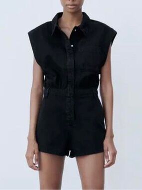 Zara Denim Sleeveless Button Romper